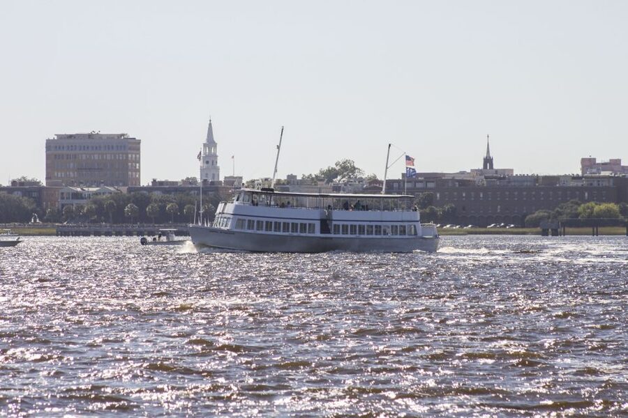 Charleston: Sightseeing Harbor Tour & Dolphin Watch - USS Yorktown: a striking view from the water