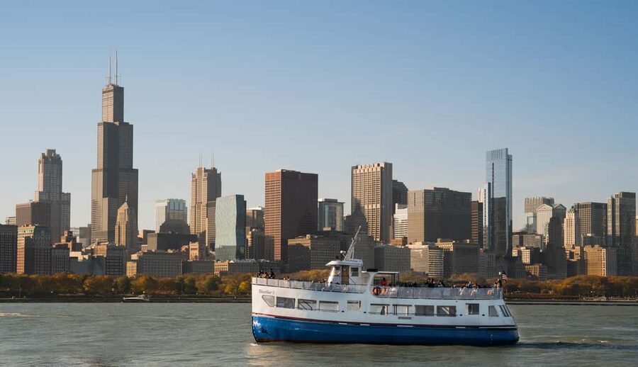 Chicago: Shoreline Lake Michigan Skyline Cruise - The skyline from the water: Willis Tower and downtown Chicago