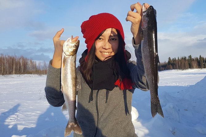 Fairbanks Ice Fishing Expedition in a Heated Cabin with Fish Cookout - From 3956 Laurance Road to the Frozen Lake