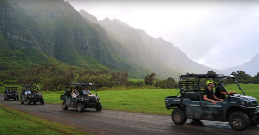 Kaneohe: Kualoa Ranch Guided UTV Tour - Getting set up in the open-air Raptor