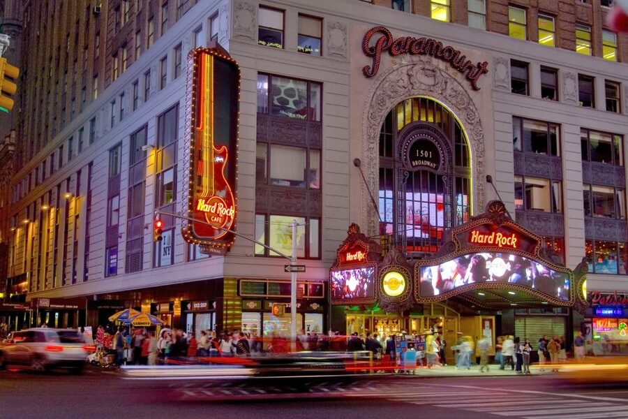 Meal at Hard Rock Cafe New York Times Square - The music memorabilia is part of the meal