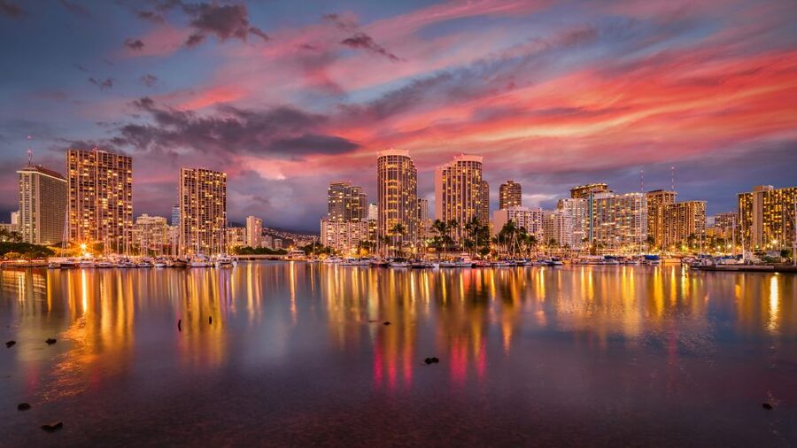 Oahu: Waikiki Glass Bottom Boat Sunset Cruise - Waikīkī from the ocean, about one hour