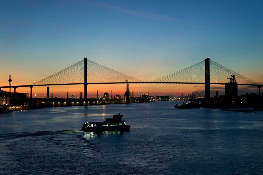 Savannah: Buffet Dinner Cruise with Live Entertainment - Savannah from the river after sunset