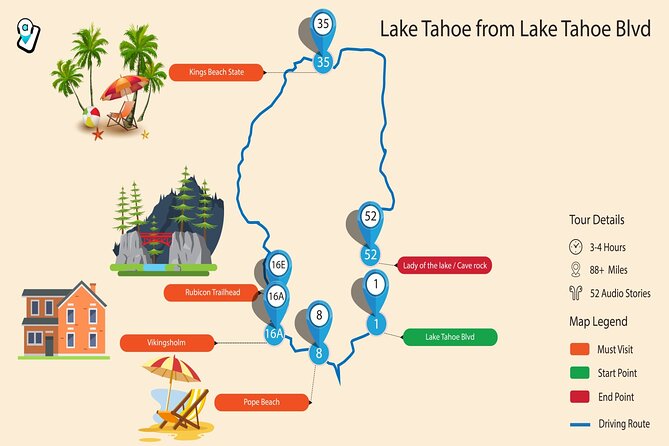 Ultimate Lake Tahoe Self-Guided Driving Audio Tour - South Shore history, beaches, and Emerald Bay